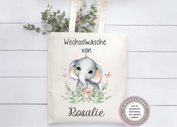 süße Tasche Elefant Wechselwäsche Wechselkleidung (personalisiert) für Kindergarten  Wunschname KITA Kindergarten Einschulung Lüttentüddel®